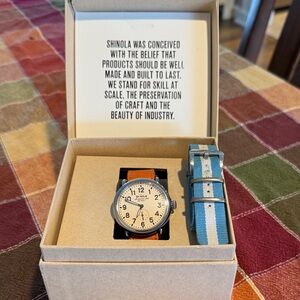 Shinola Watch with Vibrant Orange and Cool Blue Straps